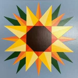 Sunflower Barn Quilt With Sky Blue Background